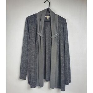 Dressbarn Womens Plus Size Cardigan Gray Heathered Open Front Button Detail Cozy